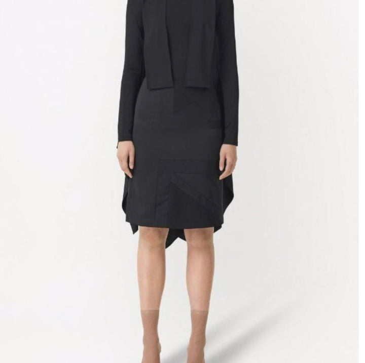 Burberry Flog Drape Intarsia Satin Skirt Black