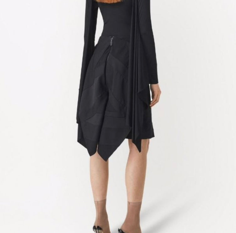 Burberry Flog Drape Intarsia Satin Skirt Black