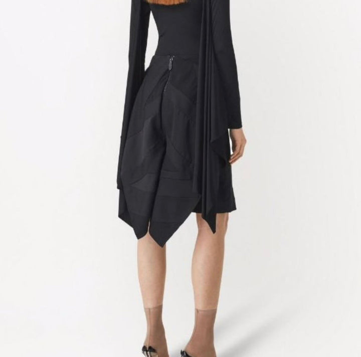 Burberry Flog Drape Intarsia Satin Skirt Black