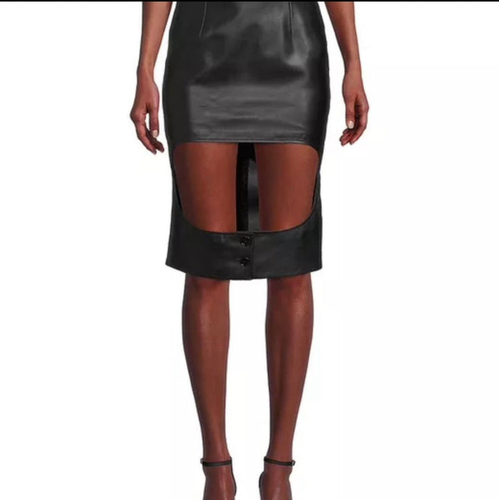 Burberry Florence Black Cut Out Leather Skirt