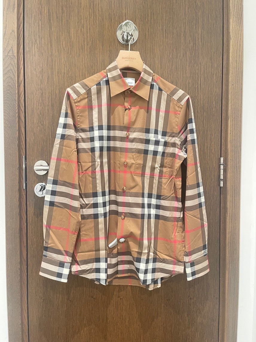 Burberry Claverdon Check Long Sleeve Men's Shirt Brown XL