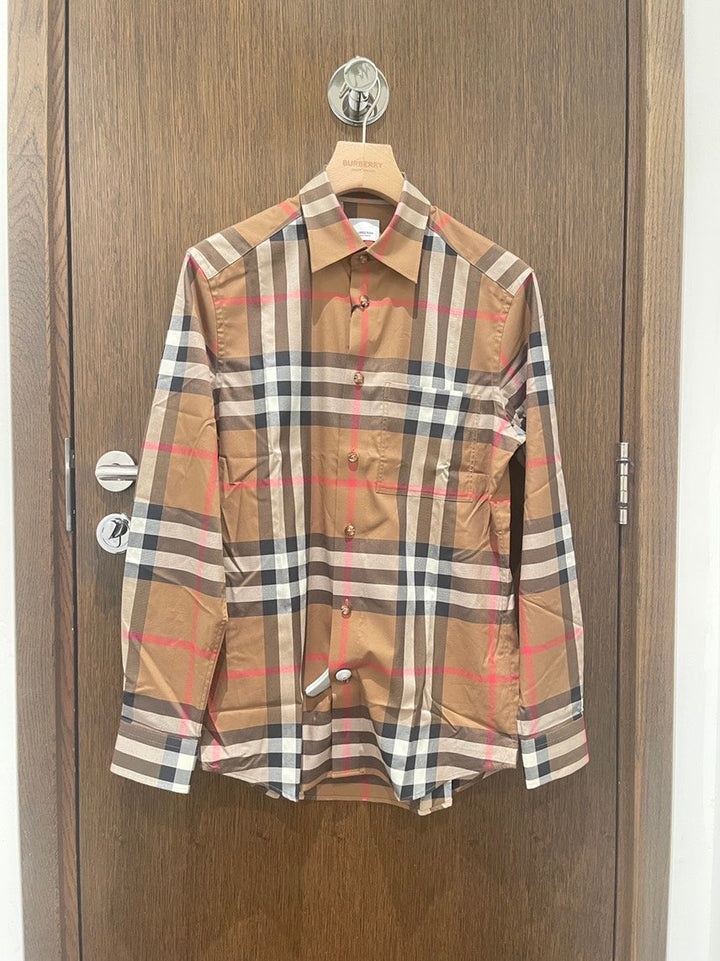 Burberry Claverdon Check Long Sleeve Men's Shirt Brown XL