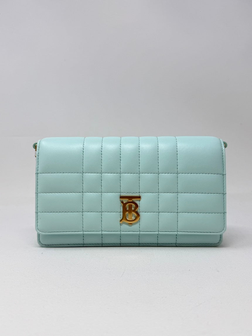 Burberry Lola Clutch with Chain Light Blue Leather