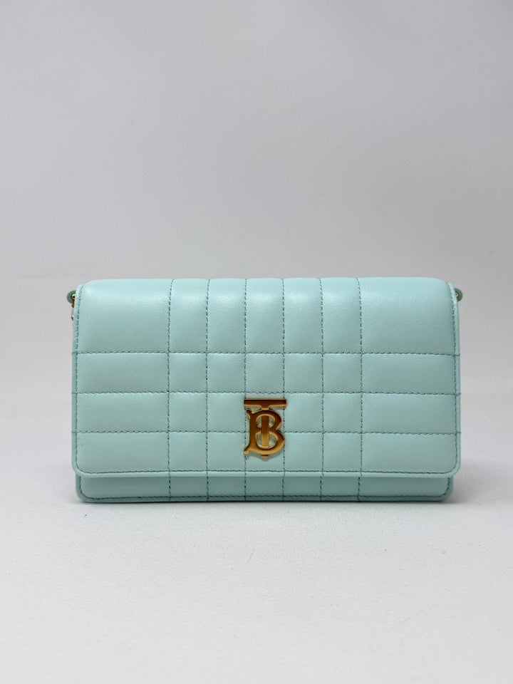 Burberry Lola Clutch with Chain Light Blue Leather