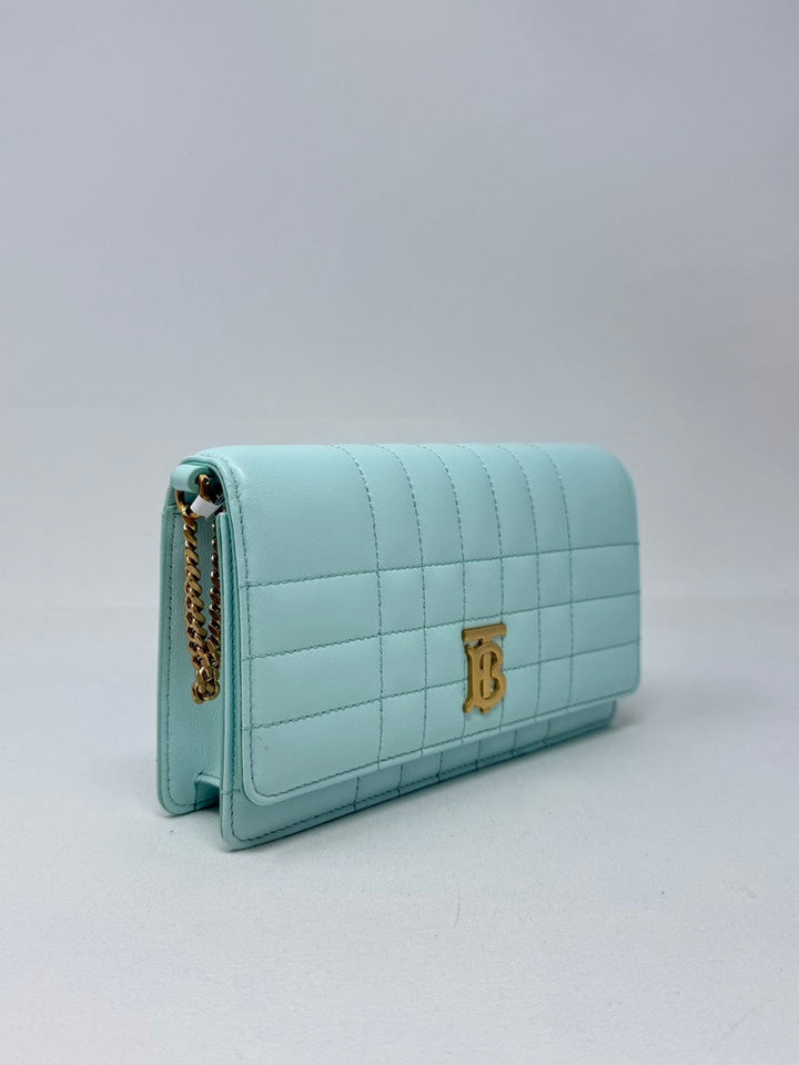 Burberry Lola Clutch with Chain Light Blue Leather