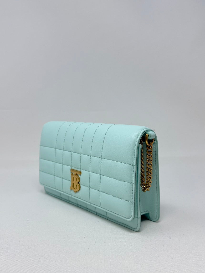 Burberry Lola Clutch with Chain Light Blue Leather