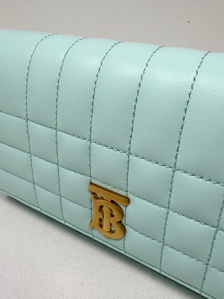 Burberry Lola Clutch with Chain Light Blue Leather