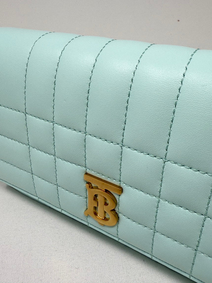Burberry Lola Clutch with Chain Light Blue Leather