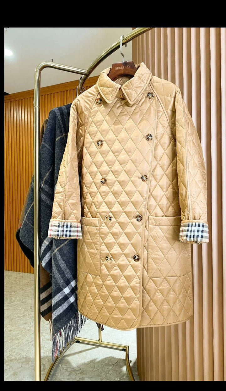 Burberry Tything Camel Quilted Long Jacket S