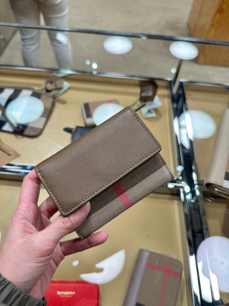 Burberry LS Lancaster Wallet in Beige Leather Plaid Style