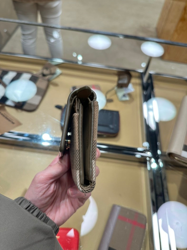 Burberry LS Lancaster Wallet in Beige Leather Plaid Style