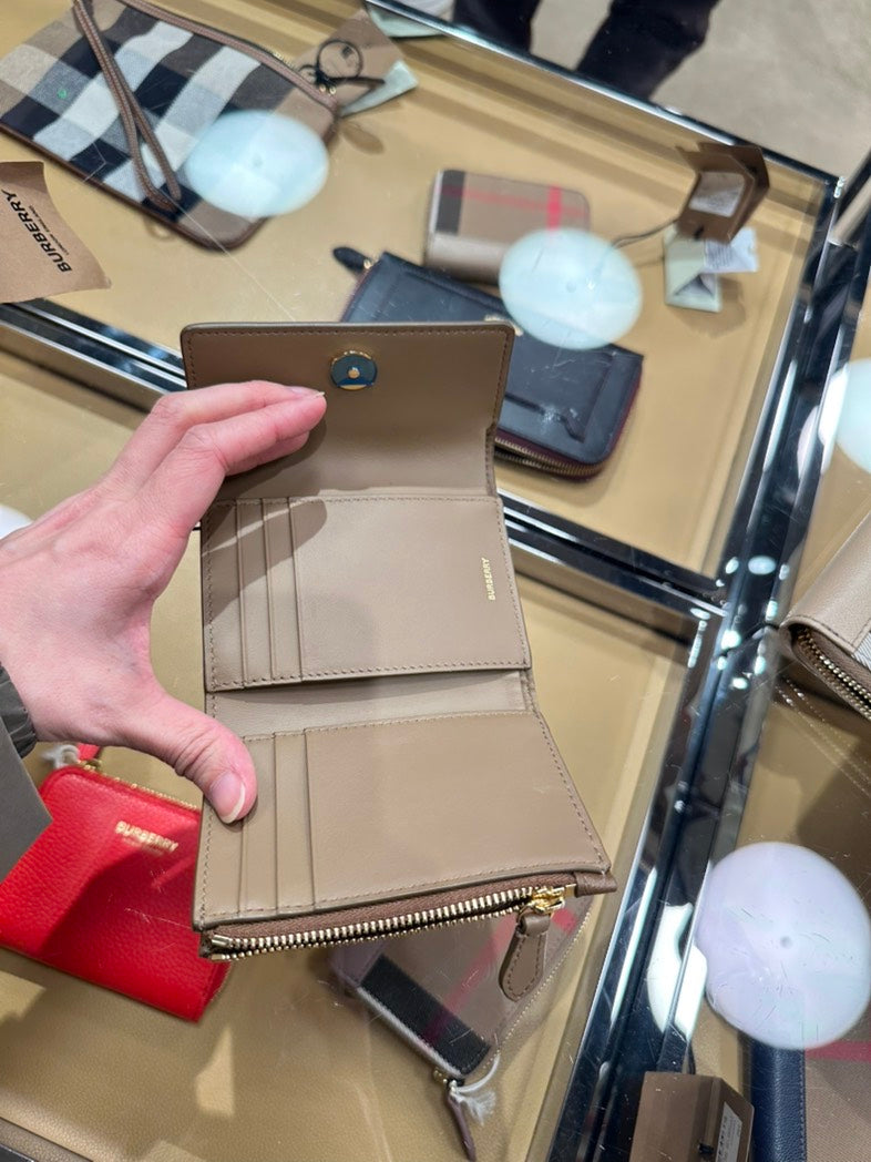 Burberry LS Lancaster Wallet in Beige Leather Plaid Style