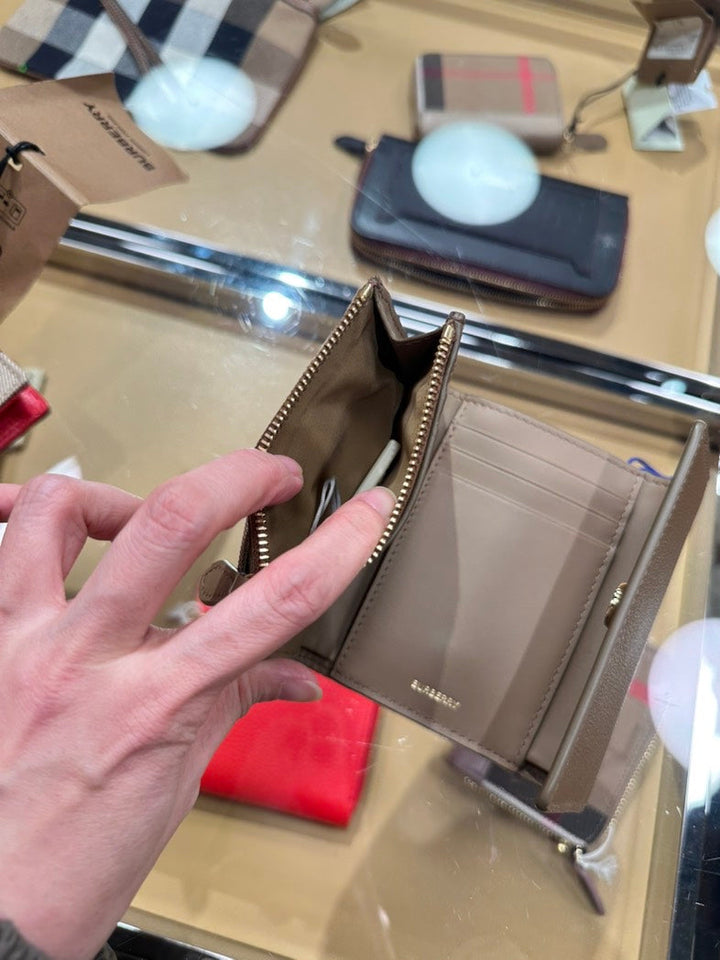 Burberry LS Lancaster Wallet in Beige Leather Plaid Style