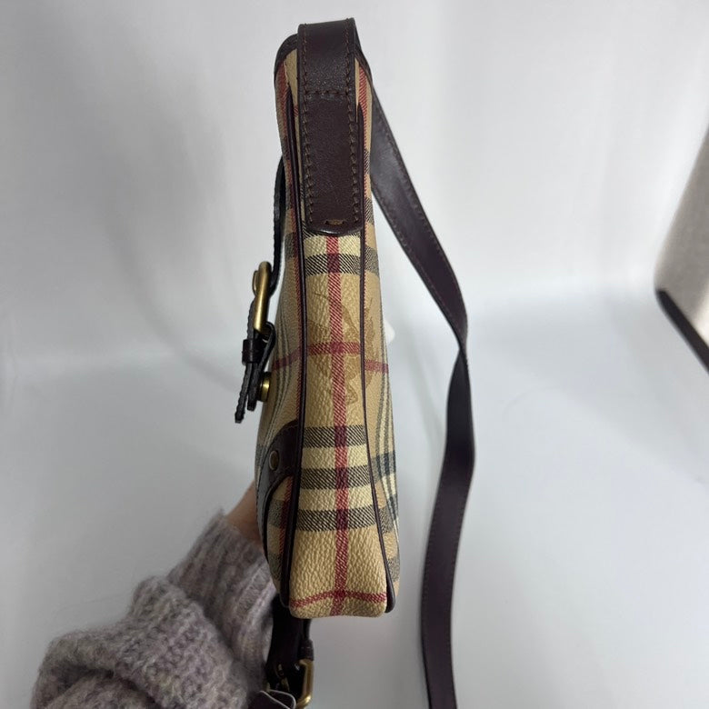 Burberry Beige Leather Check Crossbody Bag