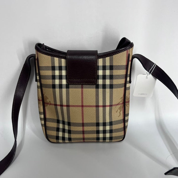 Burberry Beige Leather Check Crossbody Bag