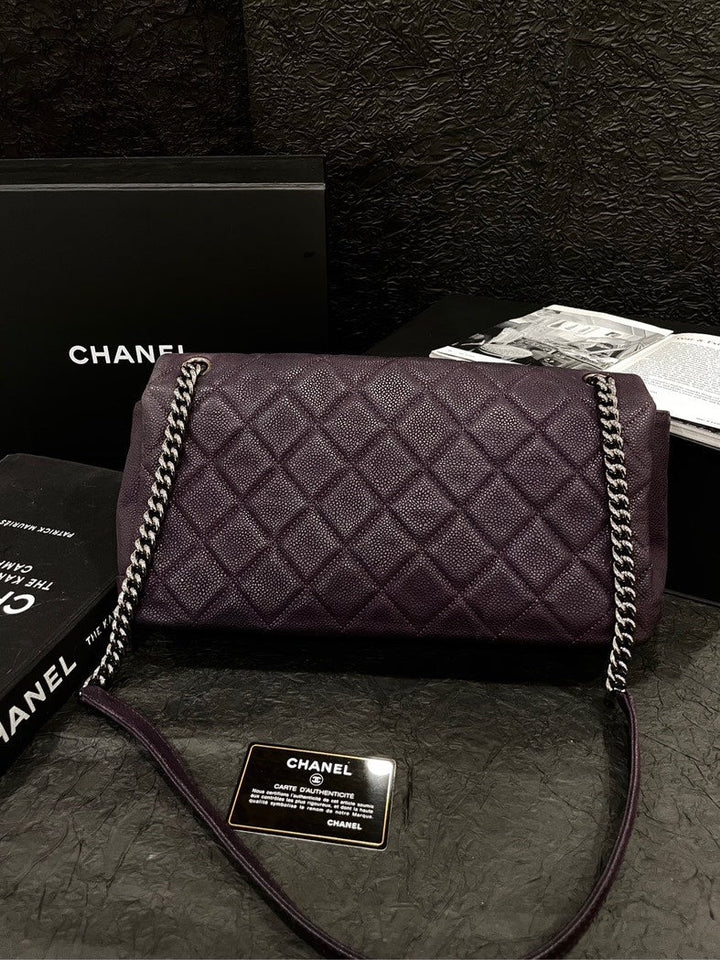 Chanel Purple Caviar Silver Buckle Airport Crossbody Bag With Card