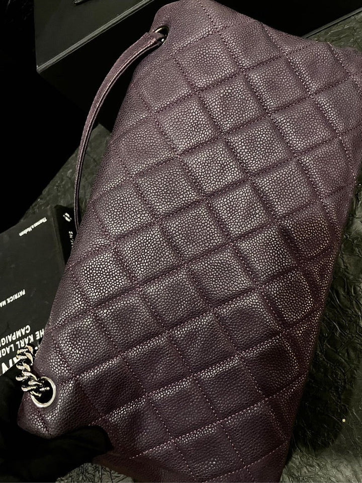 Top Quality Chanel Purple Caviar Silver Buckle Airport Crossbody Bag With Card