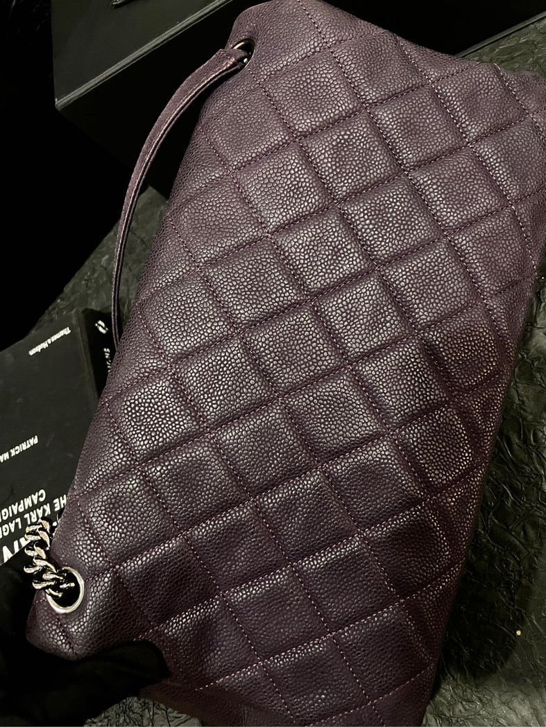 Chanel Purple Caviar Silver Buckle Airport Crossbody Bag With Card