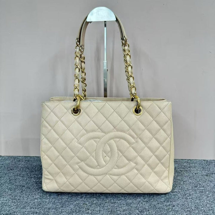 Chanel GST Beige Quilted Leather Tote Bag Large