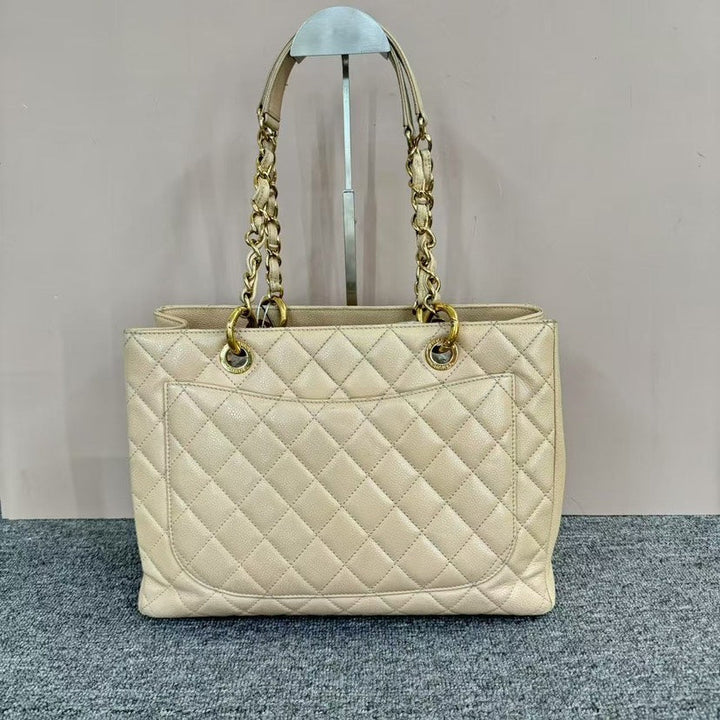 Chanel GST Beige Quilted Leather Tote Bag Large