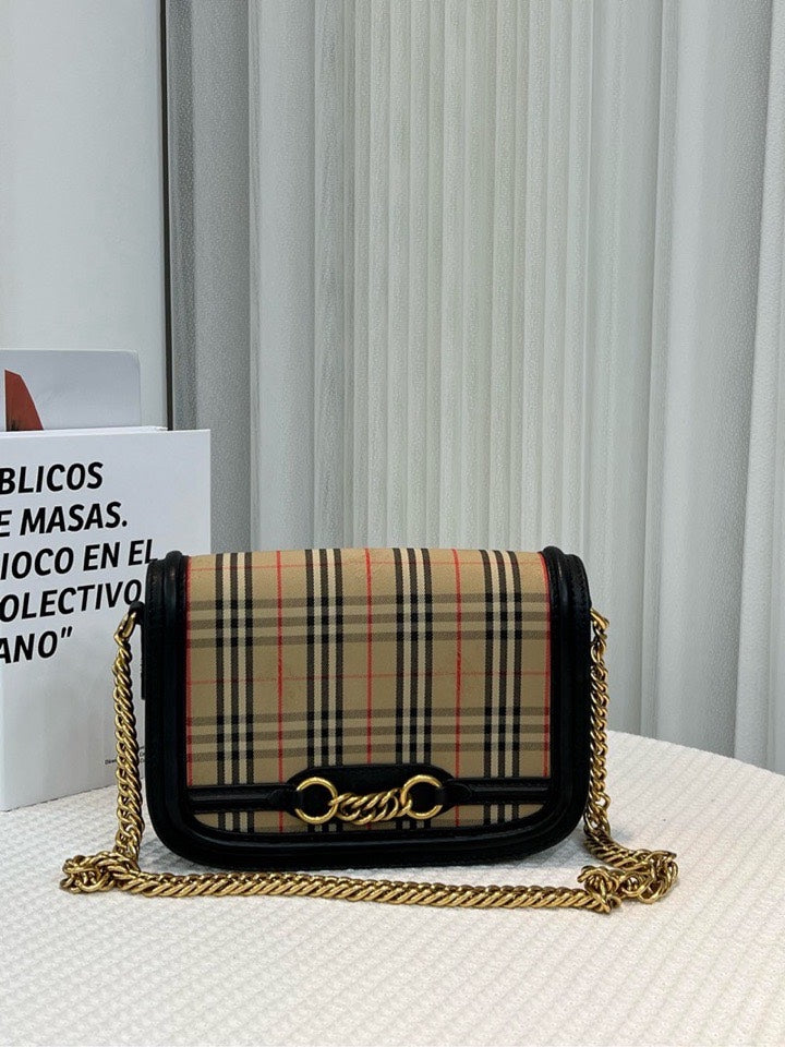 Burberry Grace Beige Plaid Shoulder Bag