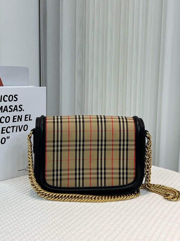Burberry Grace Beige Plaid Shoulder Bag