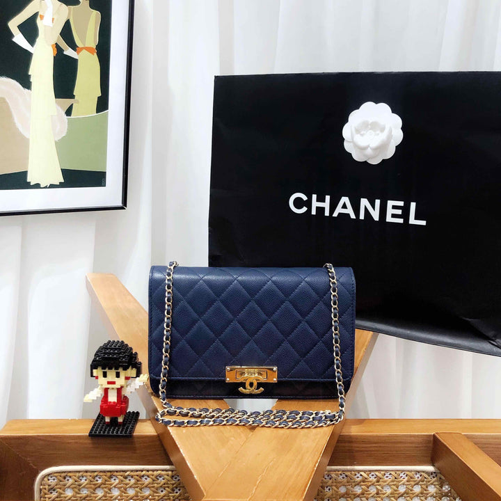 Top Quality Chanel WOC Boy Flap Navy Wallet on Chain 2017 2018