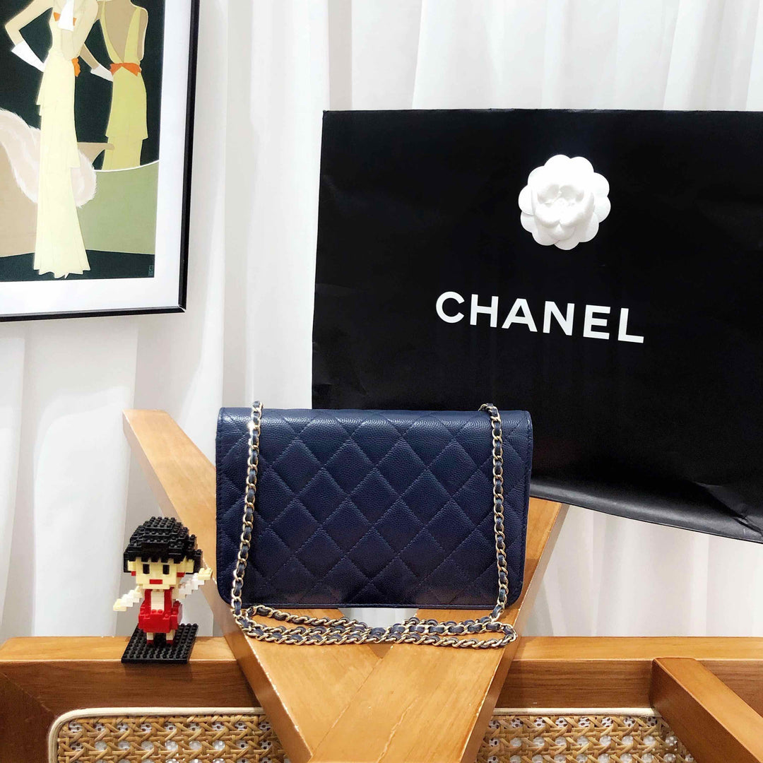 Top Quality Chanel WOC Boy Flap Navy Wallet on Chain 2017 2018