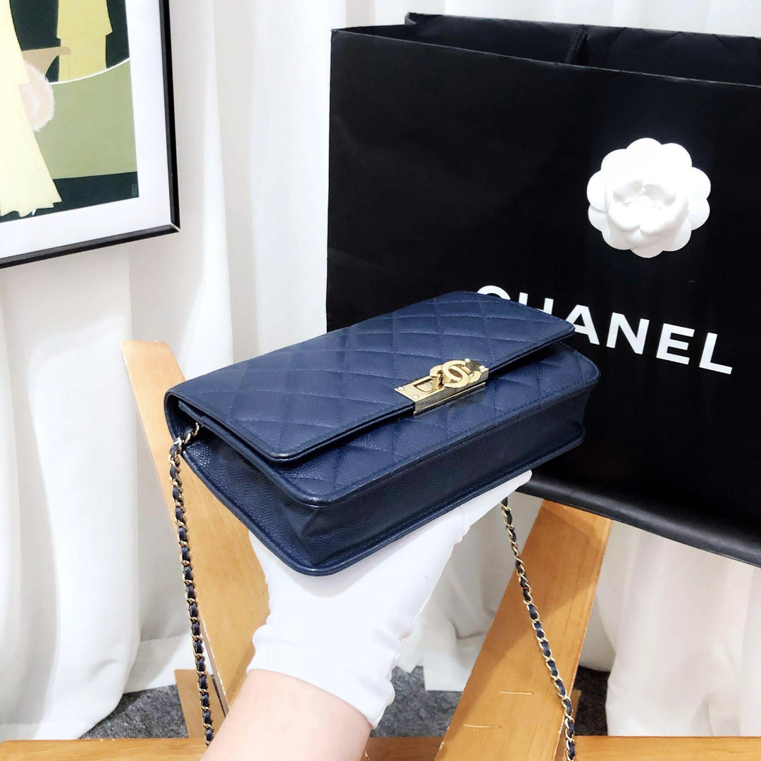 Top Quality Chanel WOC Boy Flap Navy Wallet on Chain 2017 2018