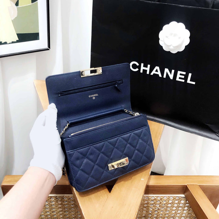 Top Quality Chanel WOC Boy Flap Navy Wallet on Chain 2017 2018