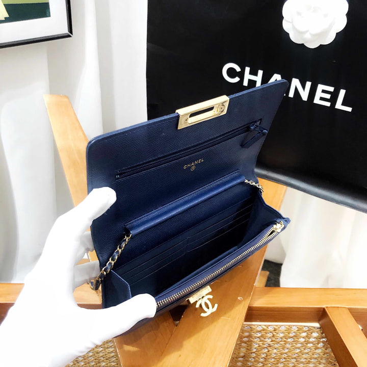 Top Quality Chanel WOC Boy Flap Navy Wallet on Chain 2017 2018