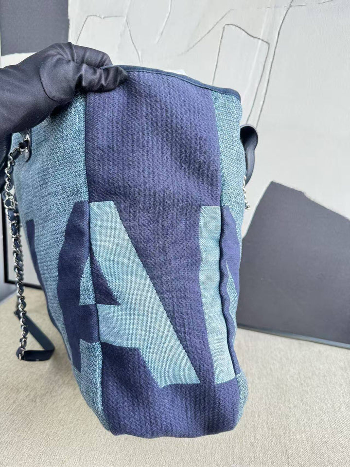 Top Quality Chanel Deauville Tote Bag Blue Canvas 2018  Large