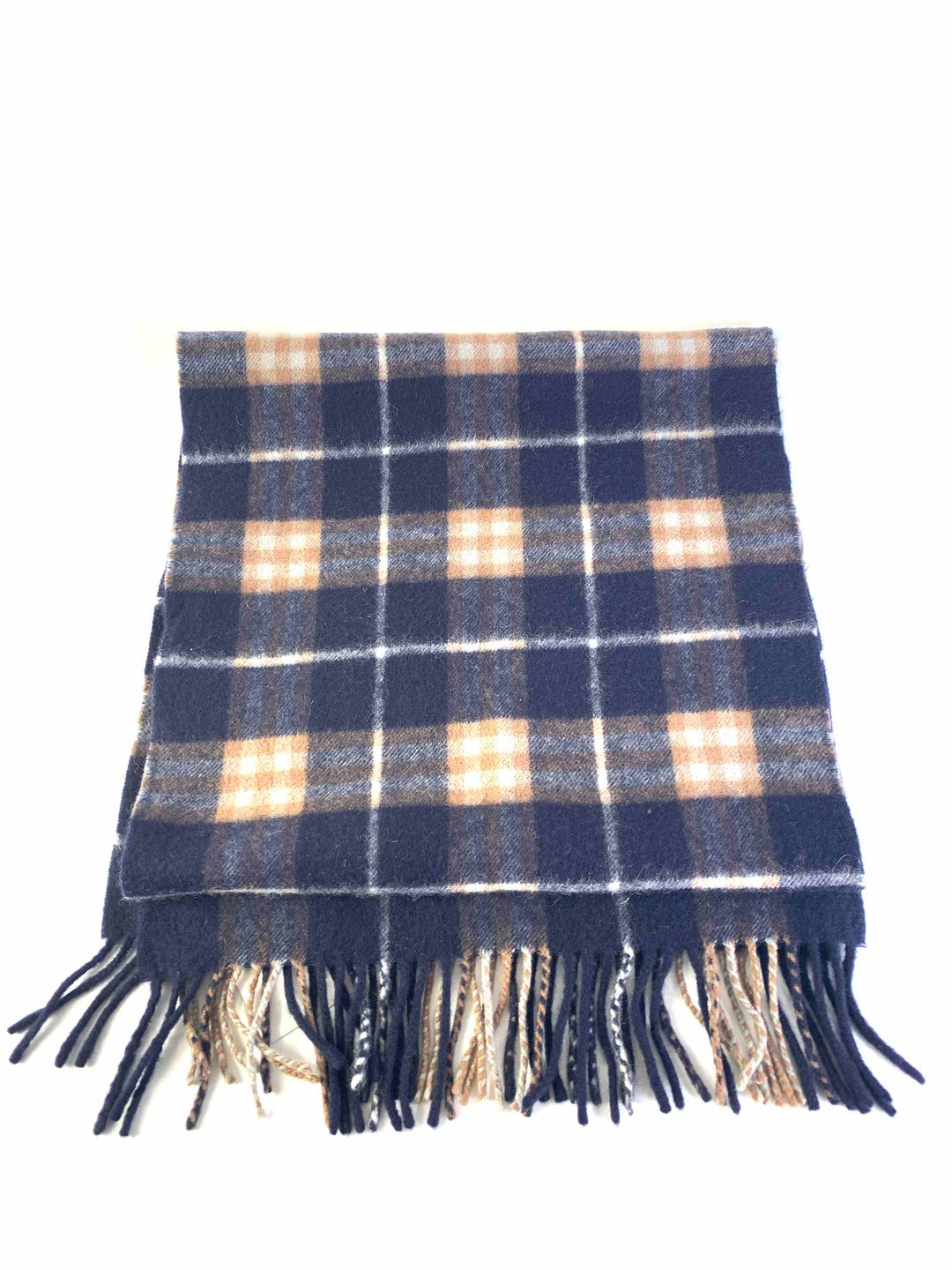 Burberry Check Pattern Navy Beige Wool Scarf
