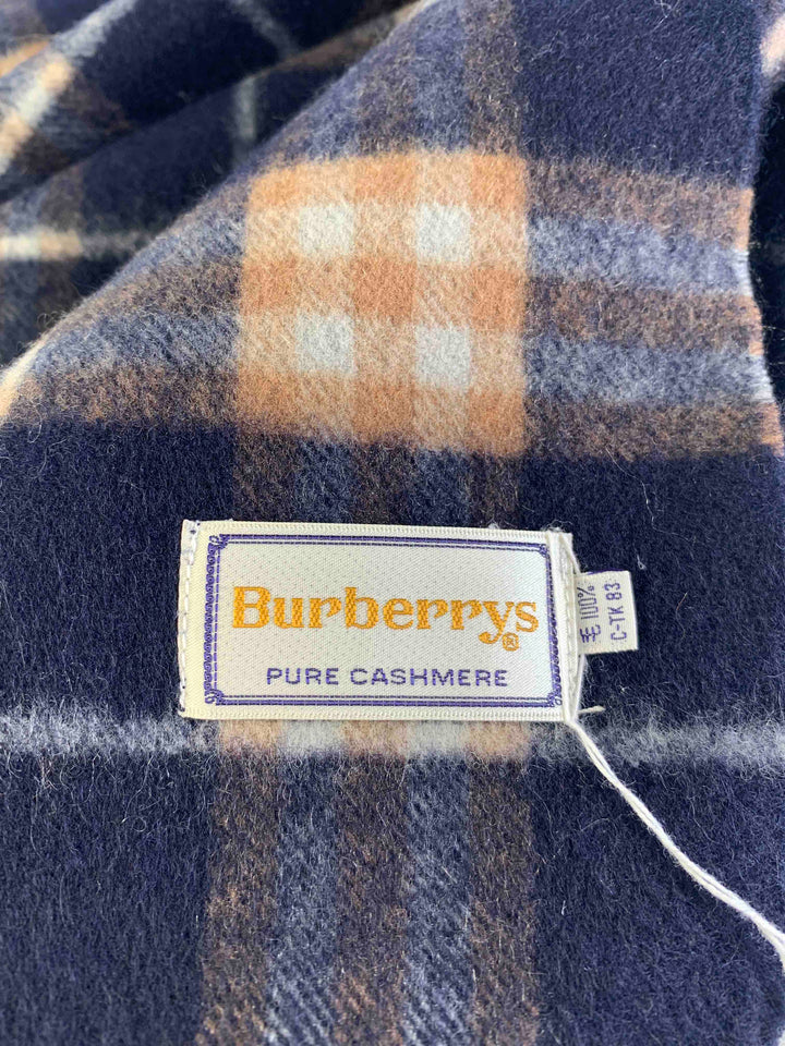 Burberry Check Pattern Navy Beige Wool Scarf