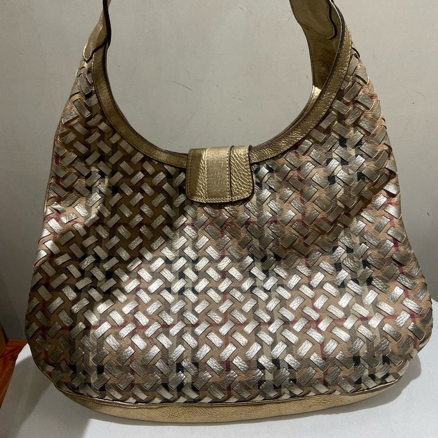 Burberry Woven Gold Metallic Hobo Bag