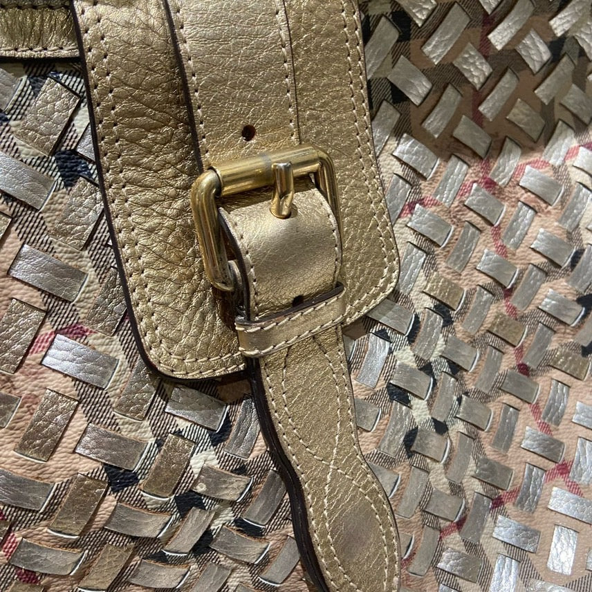 Burberry Woven Gold Metallic Hobo Bag
