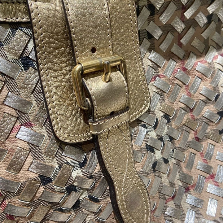 Burberry Woven Gold Metallic Hobo Bag