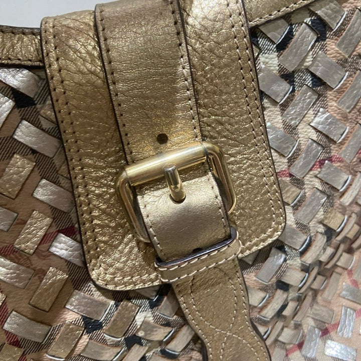 Burberry Woven Gold Metallic Hobo Bag