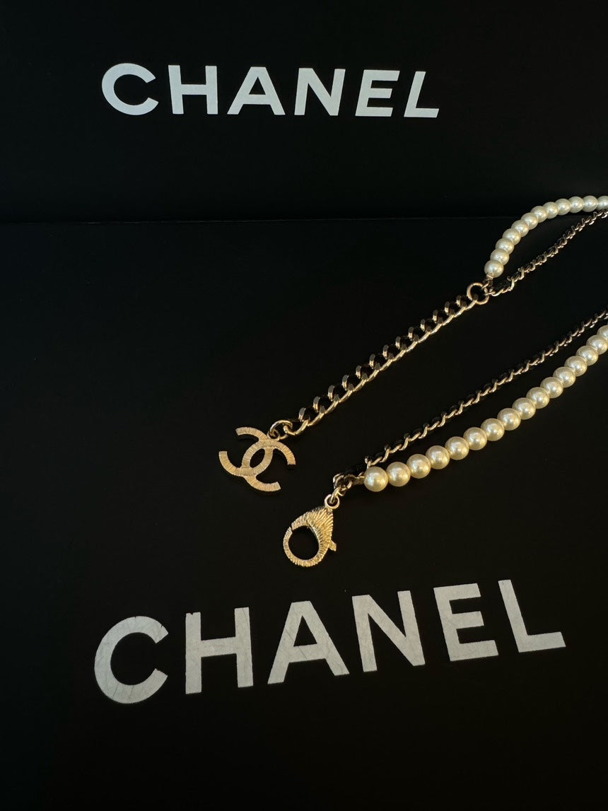 Top Quality Chanel Necklace Black Gold Pearl Double-Layer Choker 21k Full Set