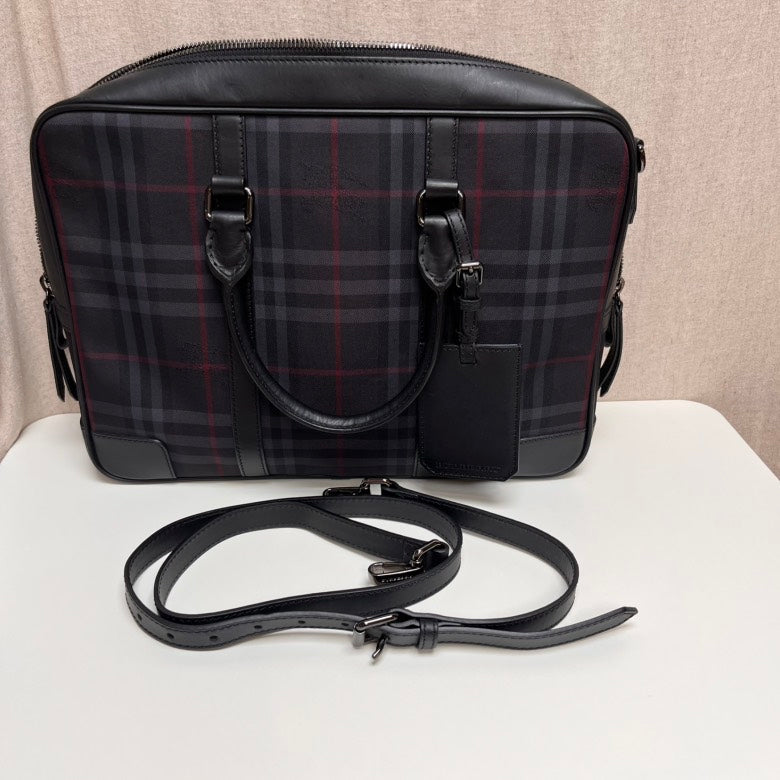 Burberry Men's Haymarket Check Black Briefcase
