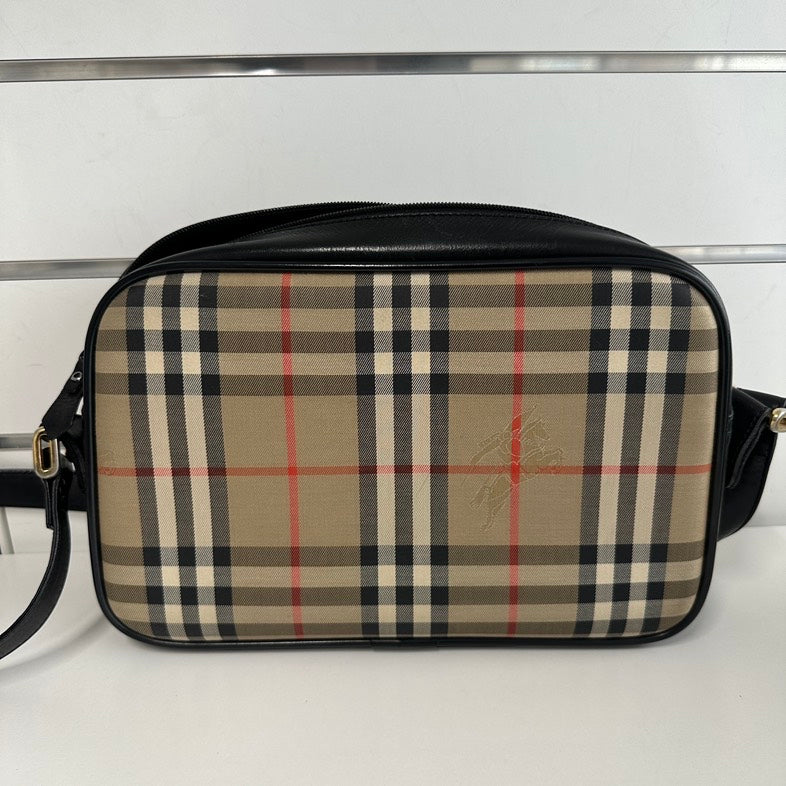 Burberry Check Plaid Beige Crossbody Bag 9363