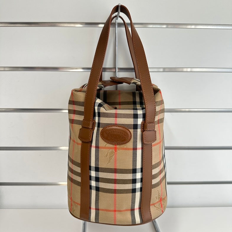 Burberry Plaid Beige Tote Handbag