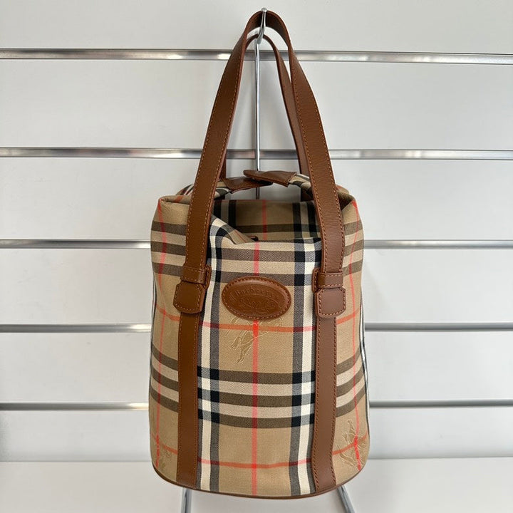 Burberry Plaid Beige Tote Handbag
