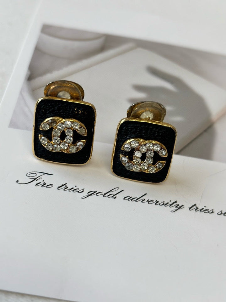 Top Quality Chanel Statement Black Gold Earrings