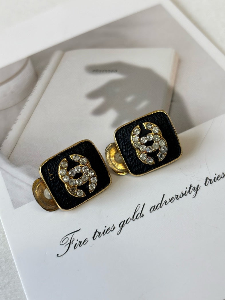 Top Quality Chanel Statement Black Gold Earrings