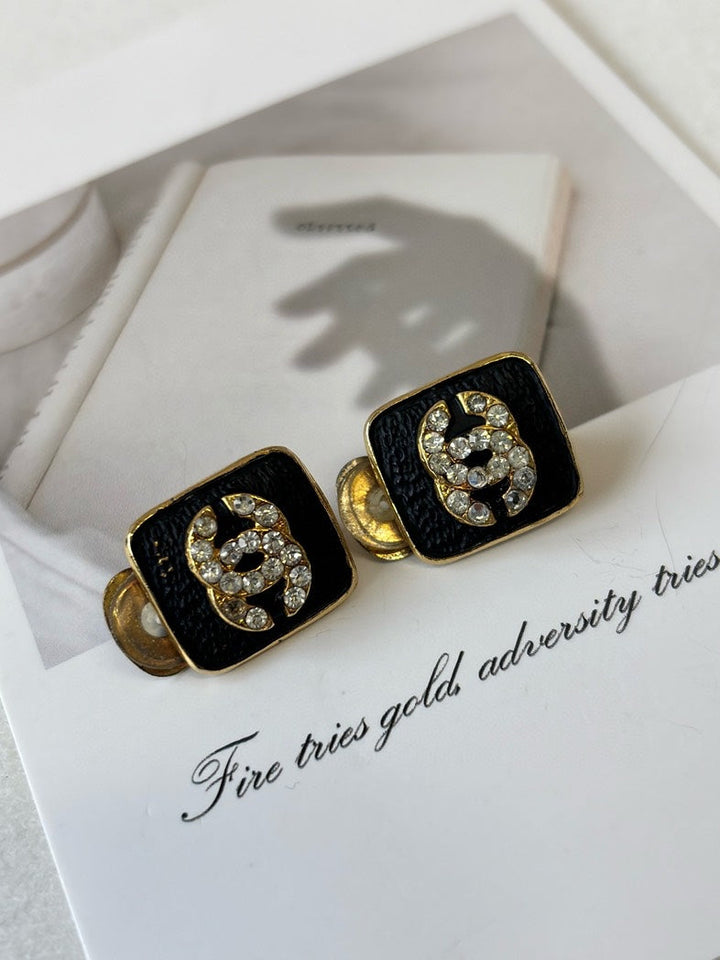 Top Quality Chanel Statement Black Gold Earrings