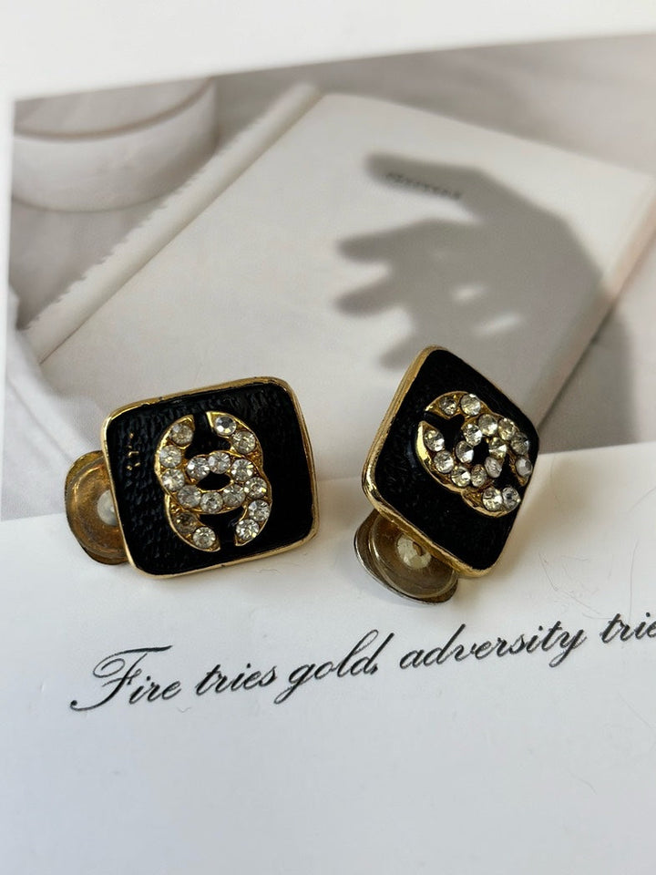 Top Quality Chanel Statement Black Gold Earrings