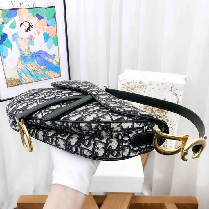 Top quality Dior Saddle Bag Medium Black Canvas Shoulder Bag