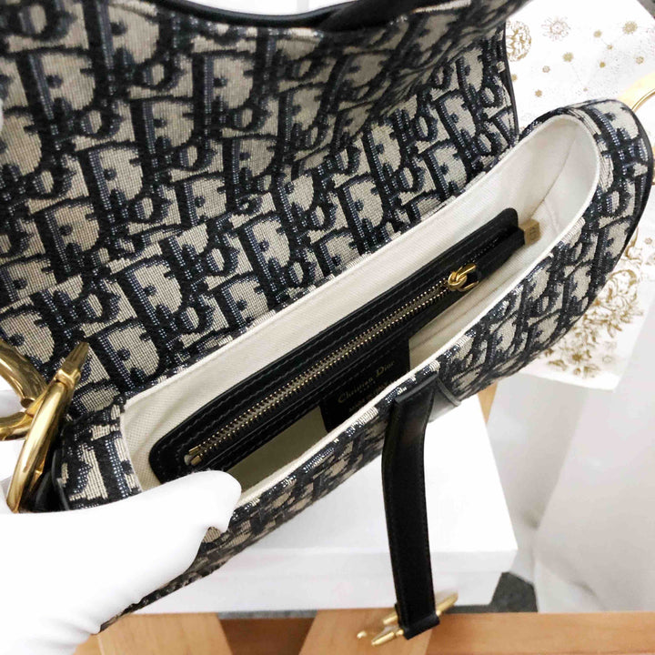 Top quality Dior Saddle Bag Medium Black Canvas Shoulder Bag
