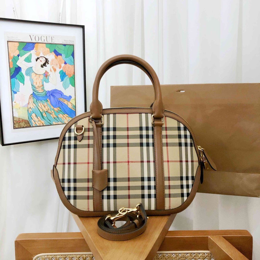 Burberry Vintage Check Plaid Beige Shoulder Bag